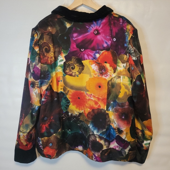 Unique Silky Ink Art Jacket with Velvet Trim - Picture 10 of 15